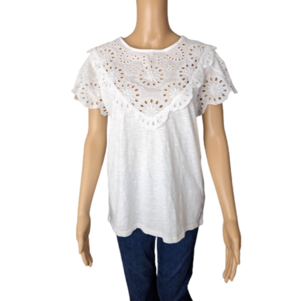 J. Crew Embroidered Eyelet Flutter-Sleeve T-Shirt L